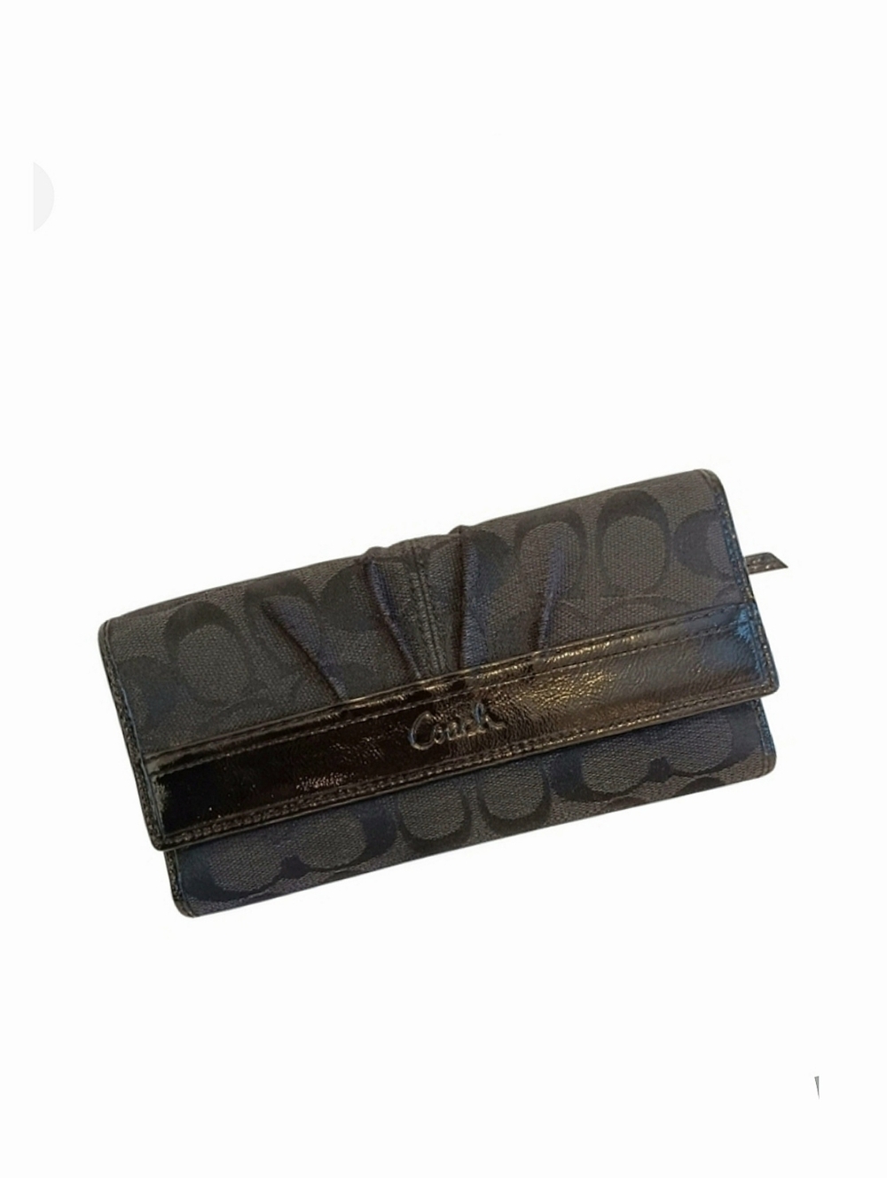 Coach Signature Soho Leather And Logo Pleated Wallet Black
